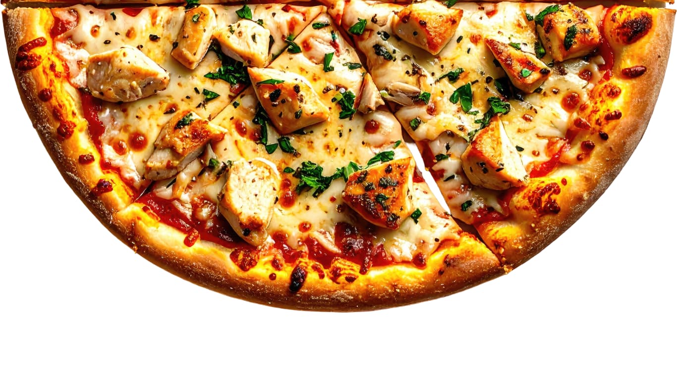 Pizza servida em destaque sobre fundo claro