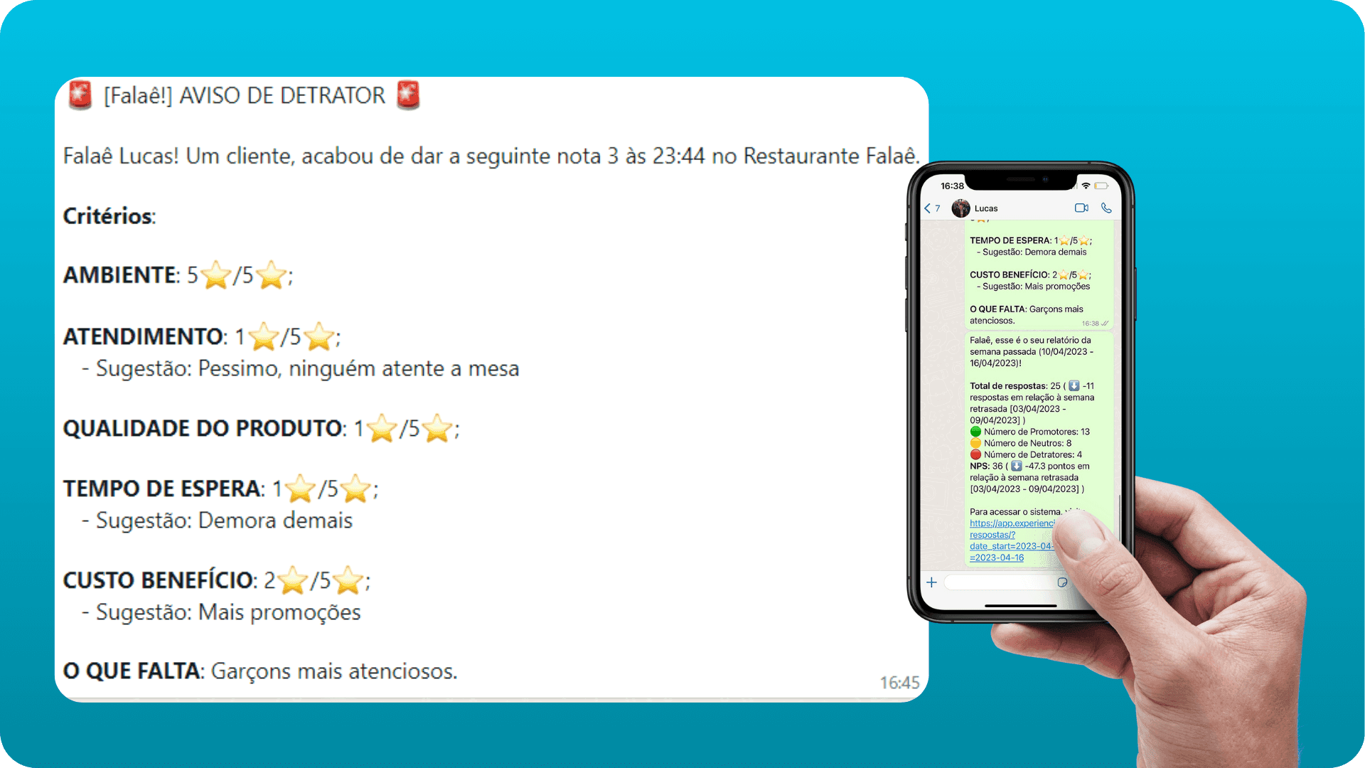 Painel de relatórios com dados da experiência do cliente